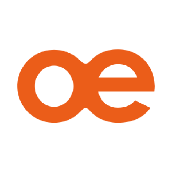 conjoined orange letters 'o' and 'e'