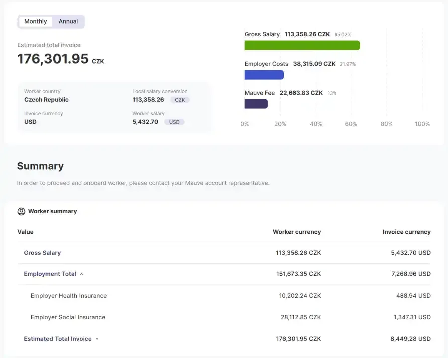 Screenshot of Mauve Insight Platform's Payroll Calculator