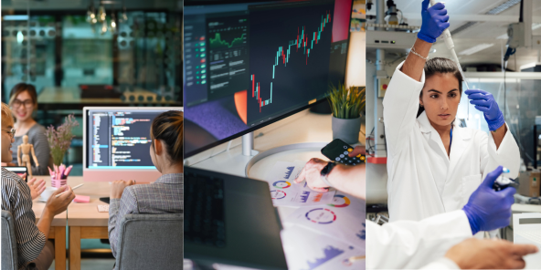 collage of professionals from tech, fintech, and healthcare industries