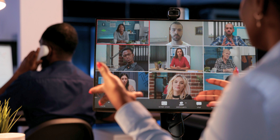 global team in an online meeting