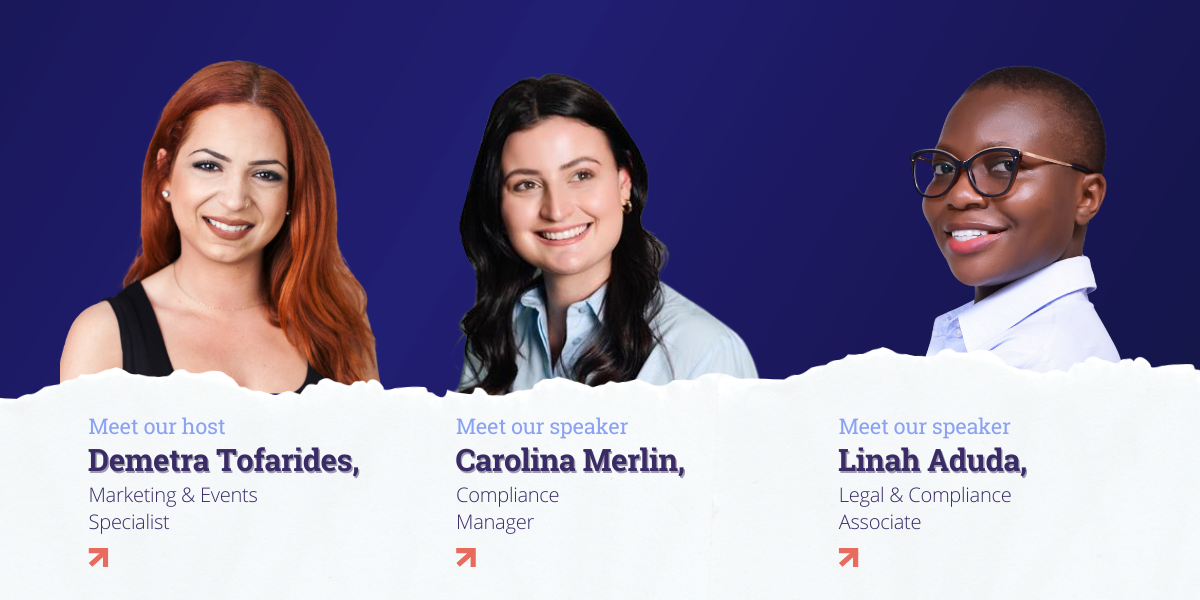 headshots of host and speaker of Mauve's webinar on compliance