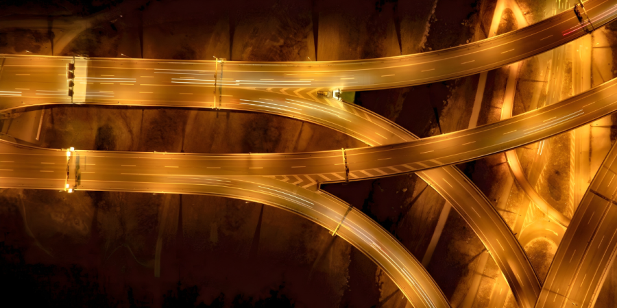 a bird's eye view of a highway