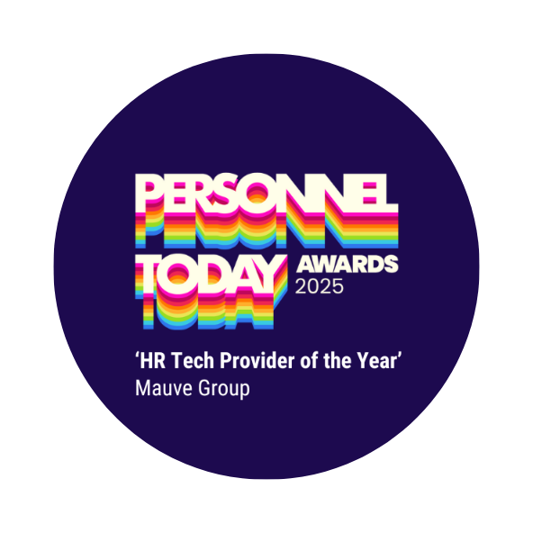 a purple circle badge reading 'HR Tech Provider of the Year' winner at the Personnel Today Awards 2025