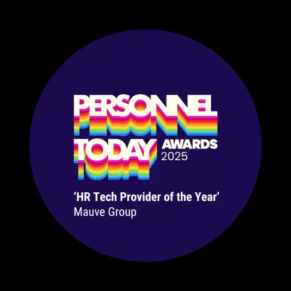 a purple circle badge reading 'HR Tech Provider of the Year' winner at the Personnel Today Awards 2025
