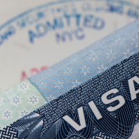 A closeup of a US visa stamp