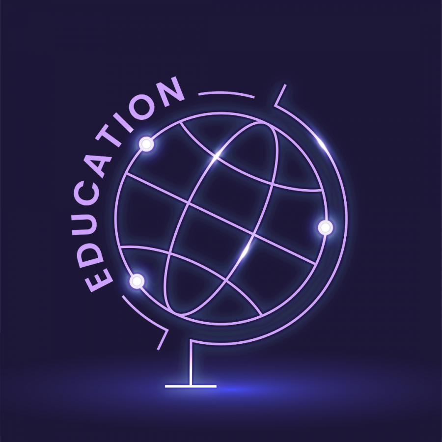 Neon Education Globe Icon on Dark Purple Background