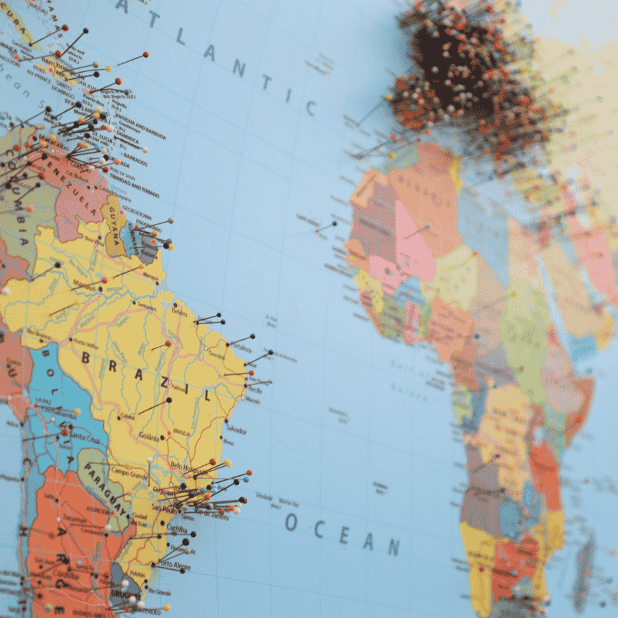 location pins scattered on a world map