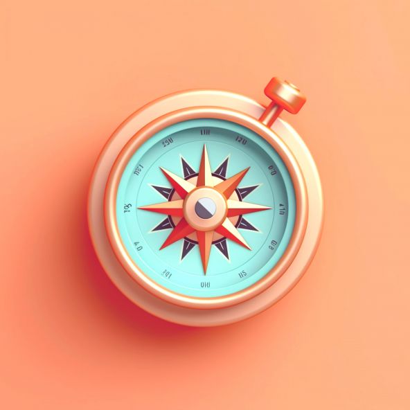3d compass on orange background