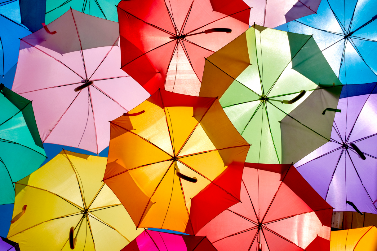 brightly coloured umbrellas