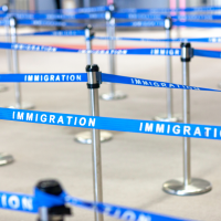 The immigration boarding line at an airport