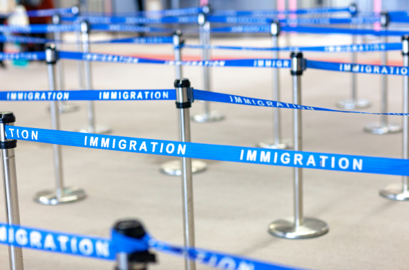 The immigration boarding line at an airport