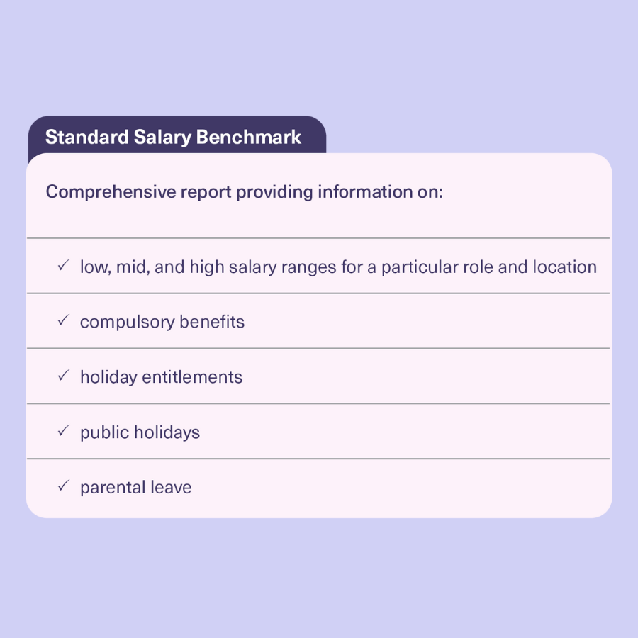 a table of features of Mauve's Standard Salary Benchmarking service