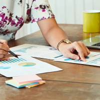 female payroll professional assessing financial data