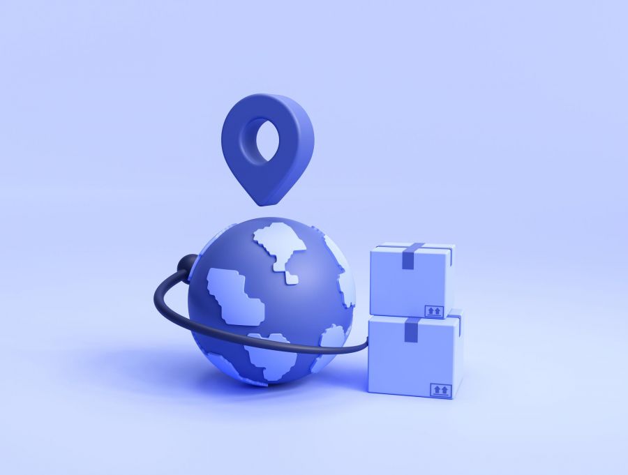 image of blue globe and boxes