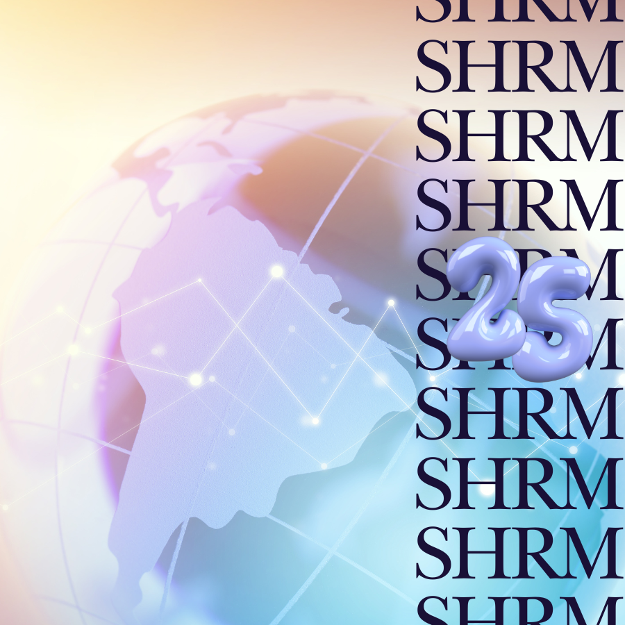 An abstract image of a globe with connected lines around it and a 'SHRM25' text overlay