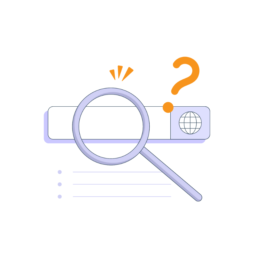 Illustration of a magnifying glass over a web searchbar