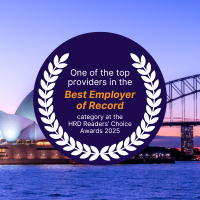 a background photo of Sydney Opera House with a purple award badge reading 'One of the top providers in the EOR category