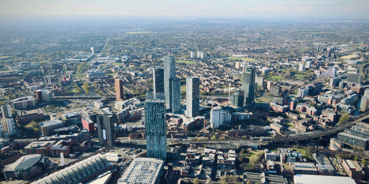 aerial view of manchester's skyline