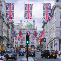 British flags lining Piccadilly in London