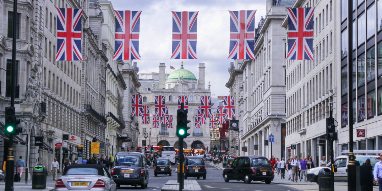 British flags lining Piccadilly in London