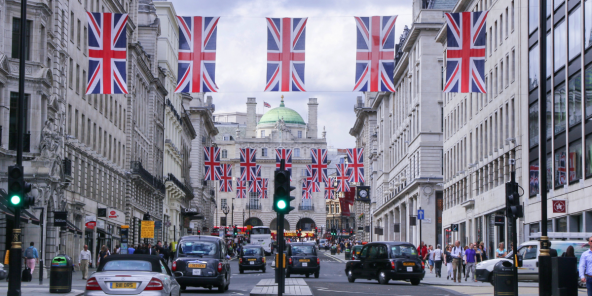 British flags lining Piccadilly in London