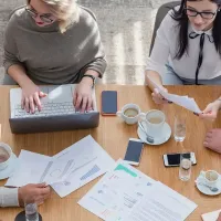 team discussing data