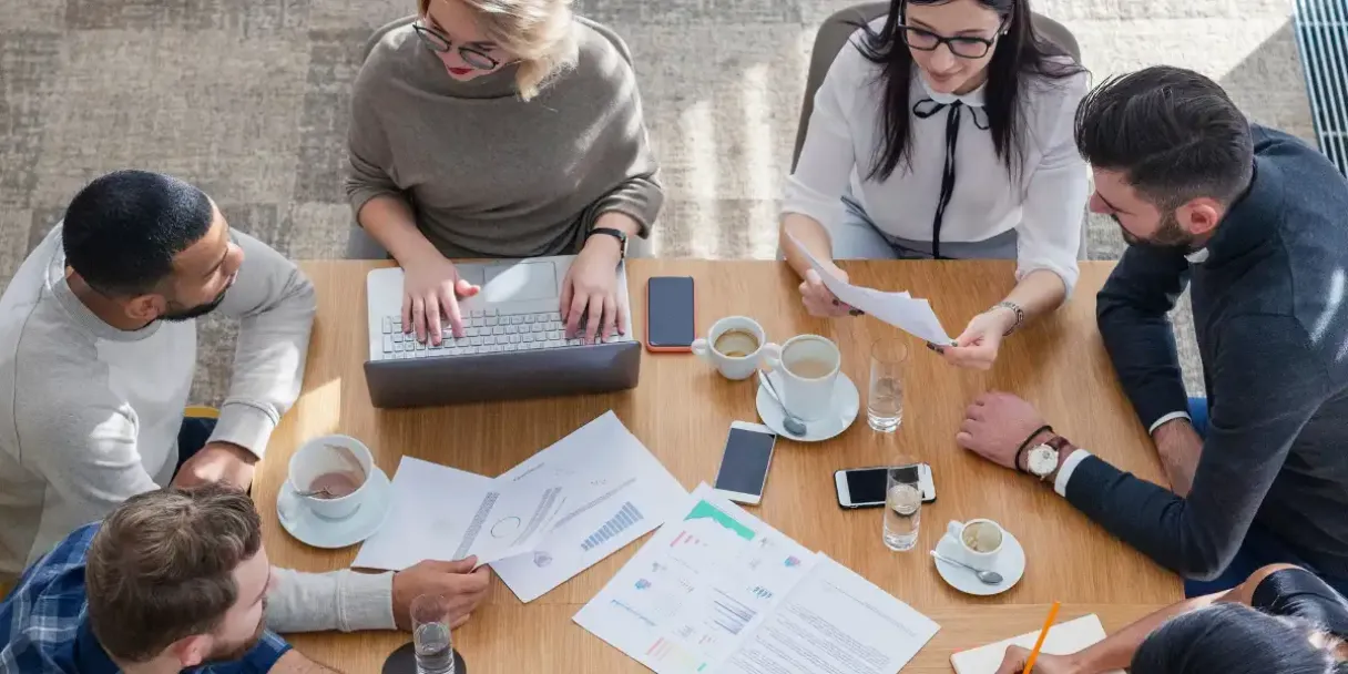 team discussing data
