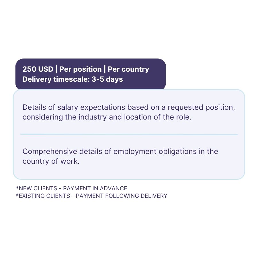 A breakdown of inclusions and timelines of Mauve's Salary Benchmarking service