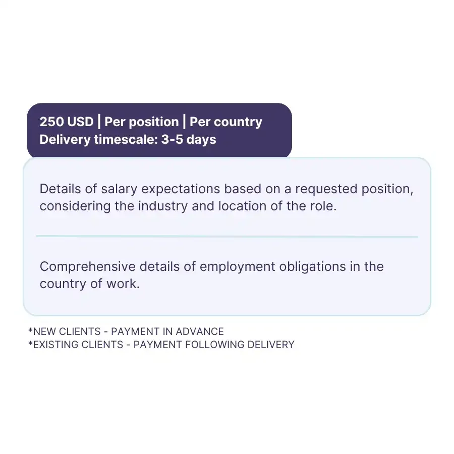 A breakdown of inclusions and timelines of Mauve's Salary Benchmarking service