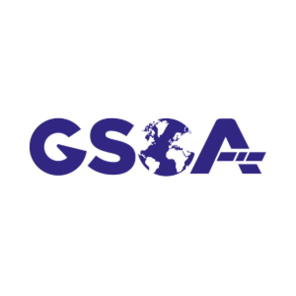 The letters 'GSOA' in midnight blue and with the 'o' in the shape of a globe