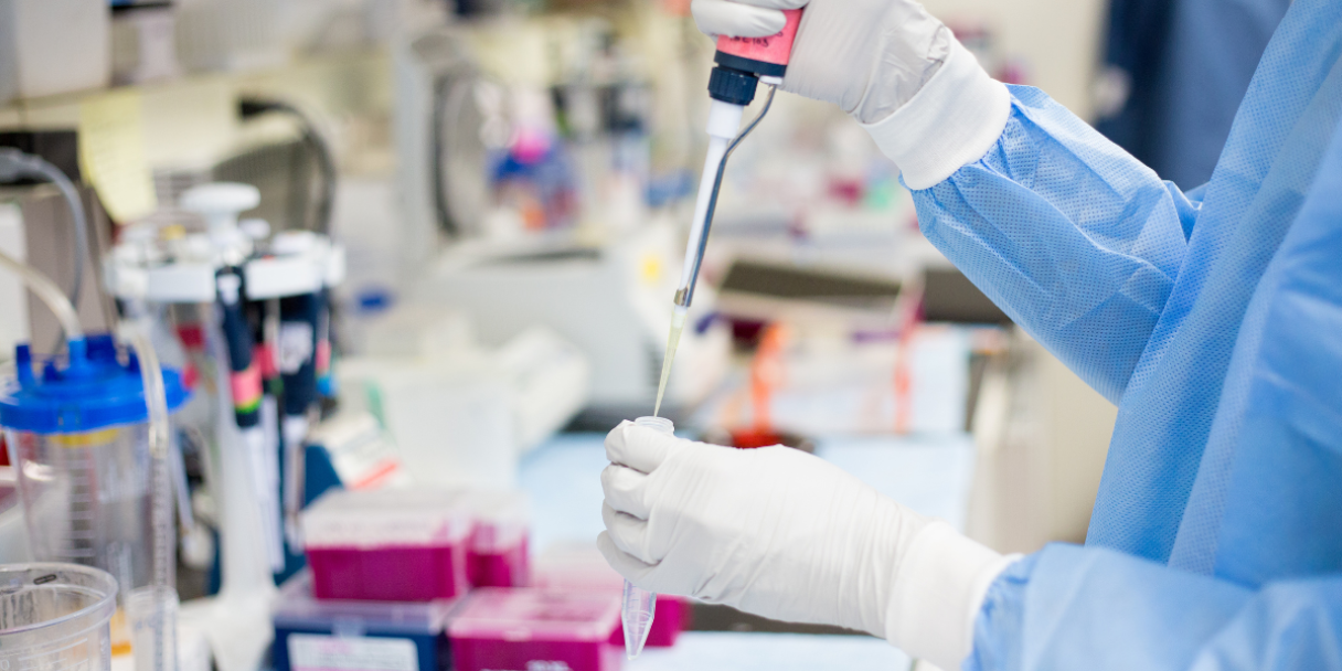 closeup of scientist doing a lab experiment