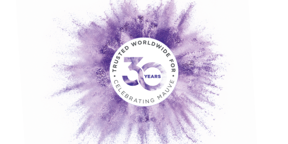 a mauve-coloured roundel reading 'Trusted worldwide for 30 years'