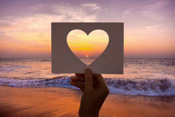 cut out heart with scenic background