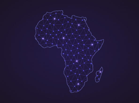 digital network map of africa concept line and dot on dark background