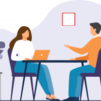 illustration of two people having a meeting