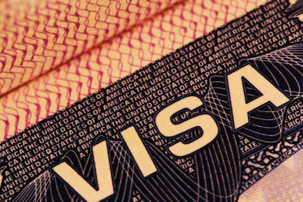 Closeup of visa stamp in a passport