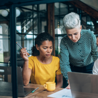 A diverse female team in the office