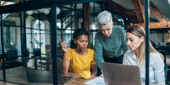 A diverse female team in the office