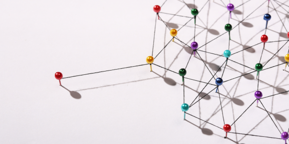 Linked network of coloured pins