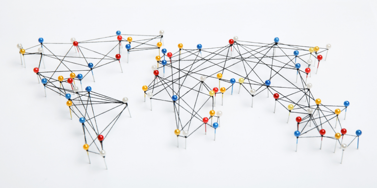 Connected pins on a world map