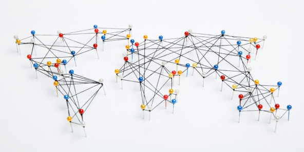 Connected pins on a world map