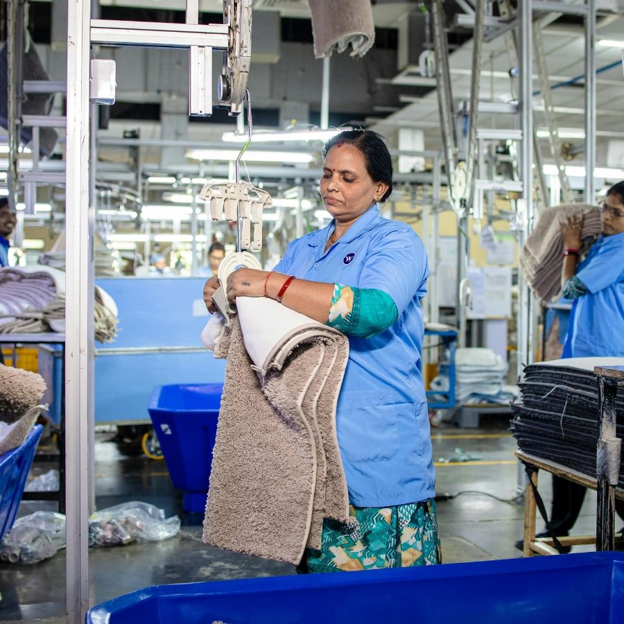 Female Indian workers in a textiles factory