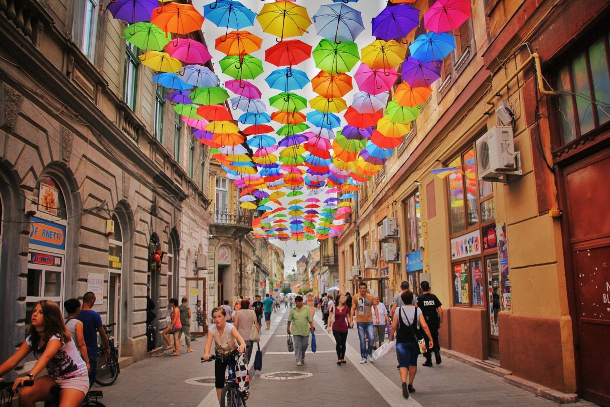 Romania Umbrella Street: Photo by Haseeb Jamil