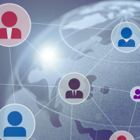 A series of global connections between people icons