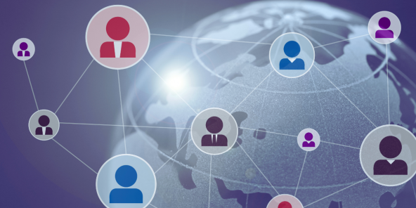 A series of global connections between people icons