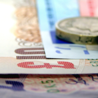 Close-up of British cash and coins