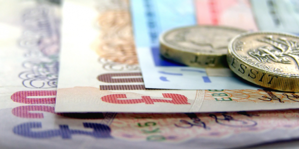 Close-up of British cash and coins
