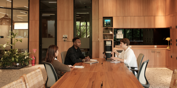 A diverse team in an office meeting
