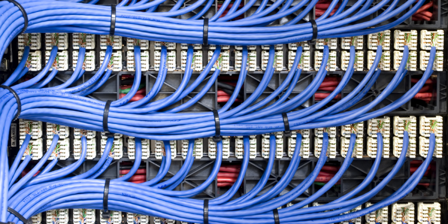 mauve-coloured network cables