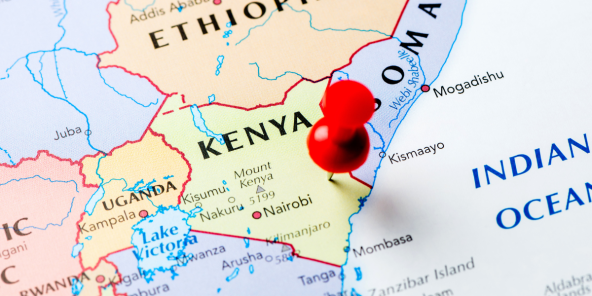 Map of East Africa showing Ethiopia, Kenya, and surrounding regions with a red location marker over Ethiopia and the Indian Ocean labelled to the east.